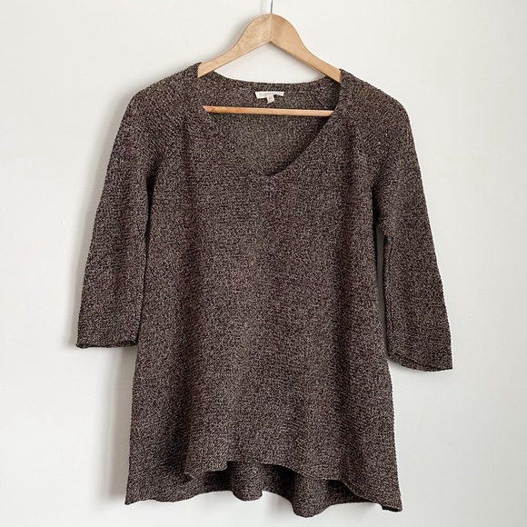 Eileen Fisher black and tan linen blend knit sweater - Picture 1 of 5